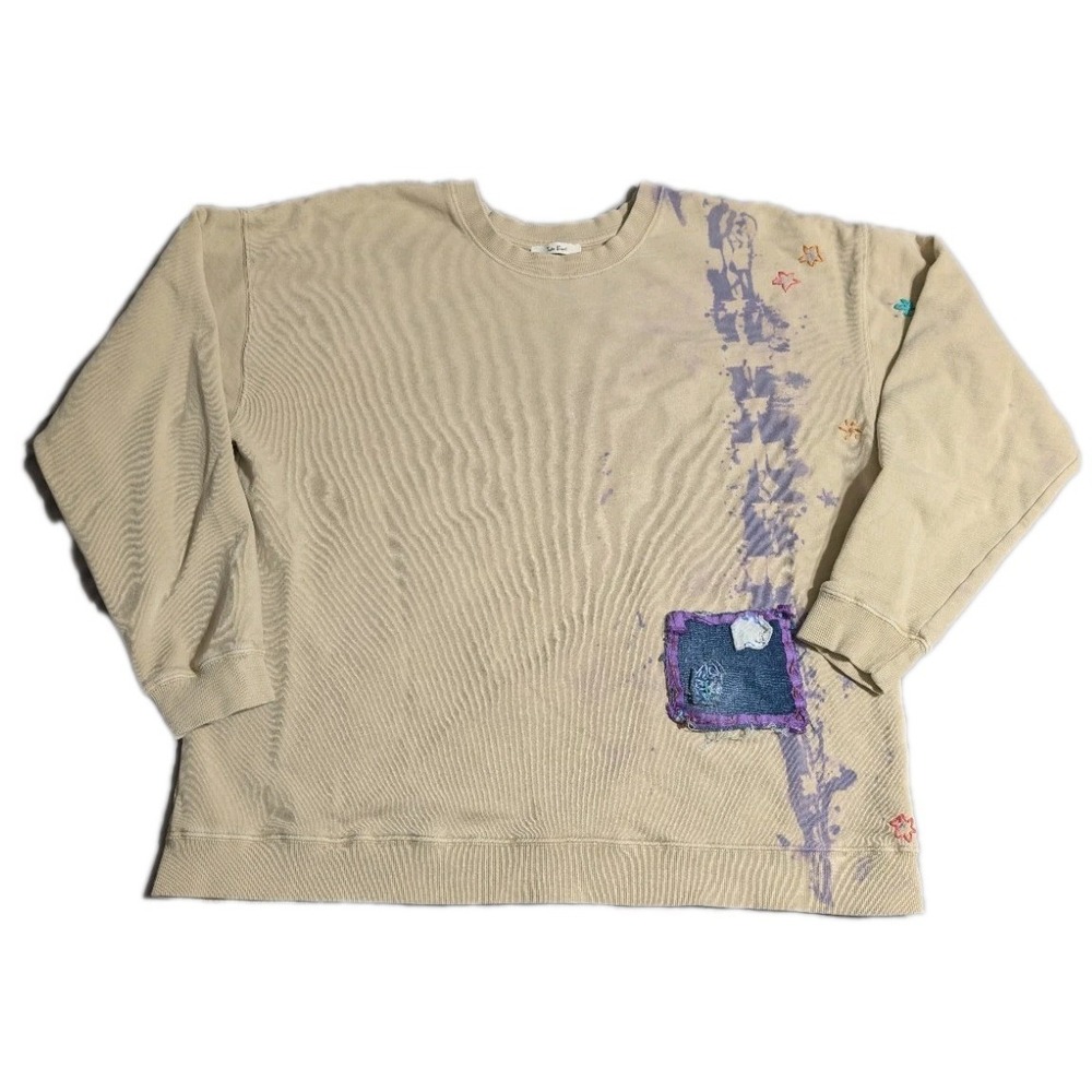 Tres‎ Bien Sweatshirt XL Reworked Paint Splatter Patch Pocket Embroidered Stars